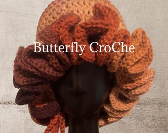 Knit Cloche Hat: Multicolor Earth Tones, Boho Flower Accent  display picture 3