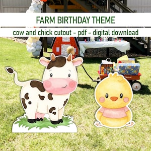Farm animals Big decor ,Cow And Chick Cutout Decor, Farm Birthday Party, Digital Download,Watercolor, watercolor cow, watercolor chick
