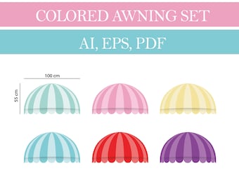 Big Decor Tent, Cutout Tent sunshade vector design illustration.Tent sunshade set. Big Decor, Groovy CutOut, Vector Print. Awning set