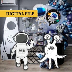 Space Birthday Decor: Astronaut & Alien Cutouts (Digital Download)
