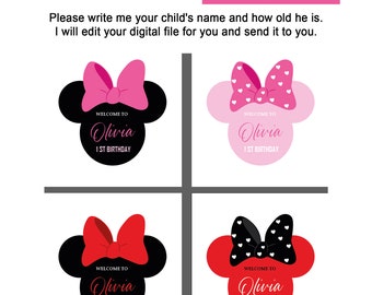 Minnie Mouse 1st Birthday Welcome Sign: Personalized Party Decor (Digital File)
