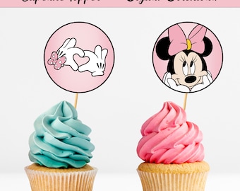 Minnie Mouse Pink Cupcake Topper: Party Decorations (PDF Files)