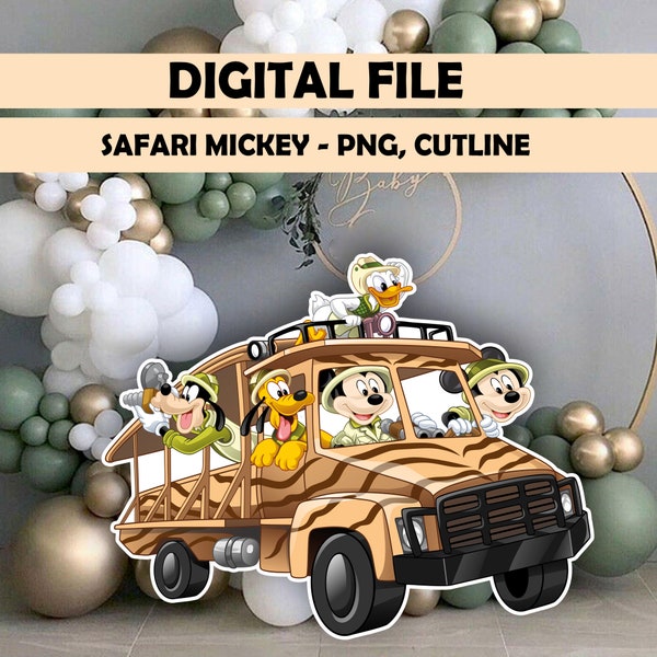 Big Decor Safari Mickey mouse, Digital File Mickey,Cutout mickey, safari theme birthday,