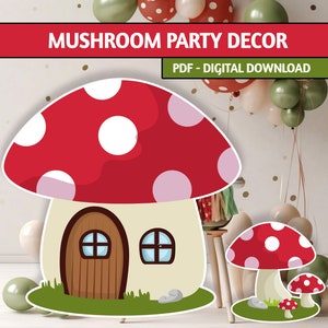 Mushroom House Cutout: Party Decor (PDF Digital Download)