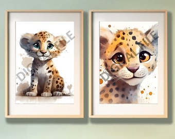 Baby Cheetah Watercolor Printable Art, Nursery Wall Decor, Baby Animal Print, Nursery Art, Animal Lovers Art, Children's Room Art