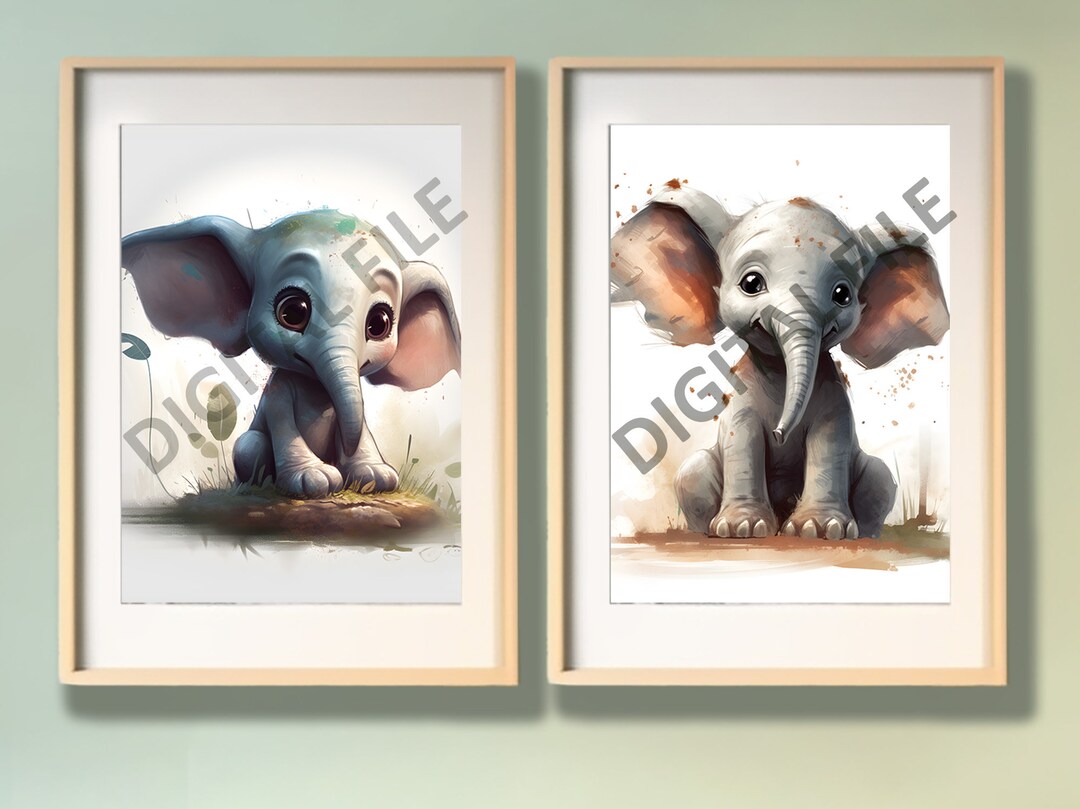 Baby Elephant Watercolor Printable Art, Nursery Wall Decor, Baby Animal ...
