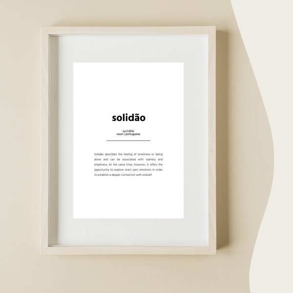 Solidao Definition Print, Portuguese Language Wall Art, Untranslatable Words, Fado Music Print, Gift, Nostalgia