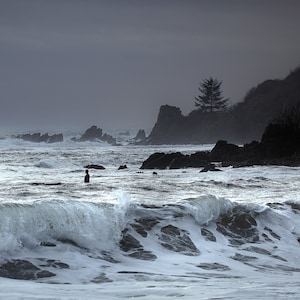 Grip in A Saddell Bay Storm, Anthony Gormley sculpture, Saddell Bay, Kintyre, Scotland, Photographic Print, Storm, Seascape, Coastal,