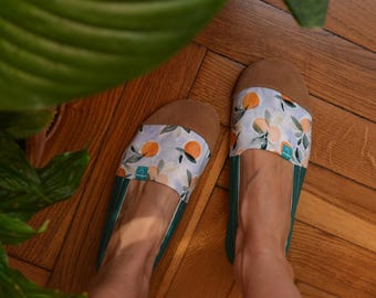 Sinaasappelpantoffels voor dames, gepersonaliseerde schoenen voor thuis met zachte zolen