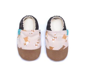 Dog Print Baby Slippers | Handmade Cotton Moccasins - Corgi Dog