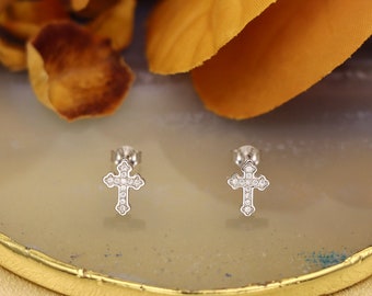 S925 Silver Minimalist Cross Stud Earrings with Rhinestones
