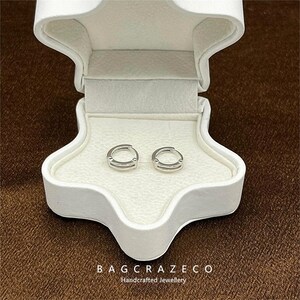 S925 Sterling Silver Plain Hoop Earrings Vintage Ear Studs for Women