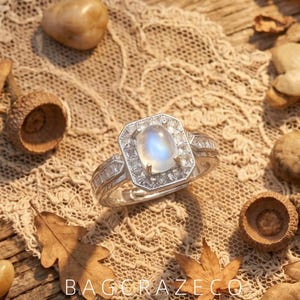 Square Cushion Opal Halo Ring, Adjustable Open Band Opal Statement Ring for Women, Birthday Gift, Christmas Gift
