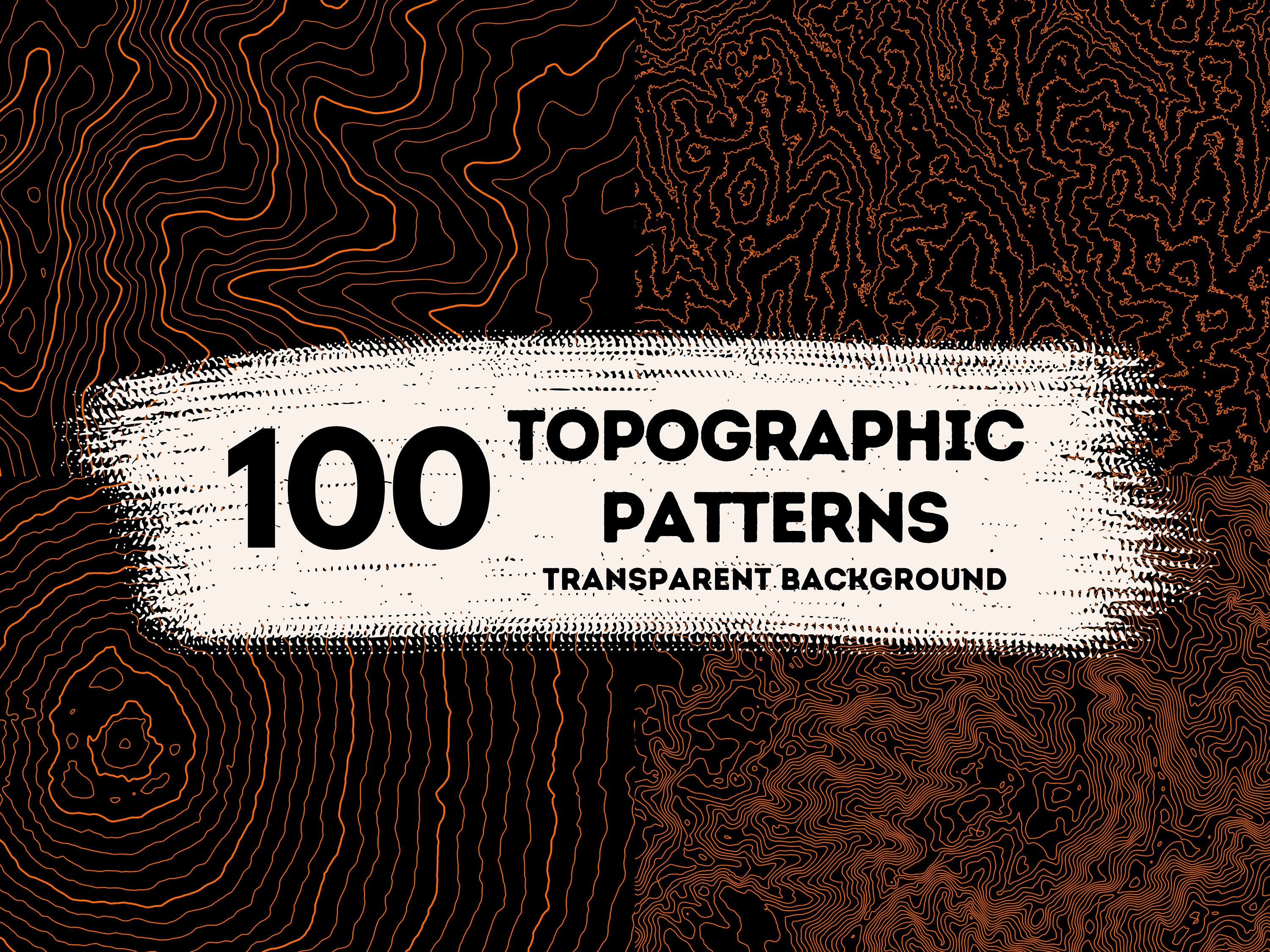 100 Topographic Maps Patterns Transparent Background, Orange Pattern ...