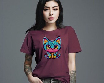 Kawaii Kitten, Logo, Unisex Heavy Cotton Tee, White / Black / Maroon / Sky Blue / Light Pink, Mens, Womans,