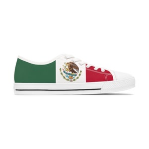 Frauen Low Top Sneakers, Mexiko Sneakers, Flagge Kollektion, # 14, Serie, Mexiko, Welt, Digital, Mode, Stil, einzigartig