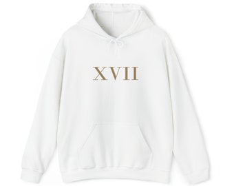 XVII Gold: Römische Ziffern, 17, Modern, Style, Unisex Heavy Blend ™ Kapuzen-Sweatshirt