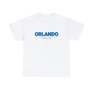 ORLANDO, Florida, USA : Unisex Heavy Cotton Tee, Mens, Womens, Sport, Tourism, States, Destination, Blue Text.