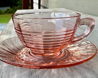 Pink Depression Glass Cup and Saucer - 1930’s Depression Glassware