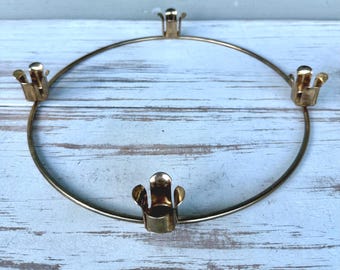 Vintage Gold Tone Advent Wreath Ring Candle Holder, 10 Inch Round Christmas Taper Candelabra, Holiday Floral Metal Ring Centerpiece