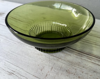 Vintage A.L. Randall Green Depression Glass Bowl - Green Glass Ribbed Pedestal Bowl