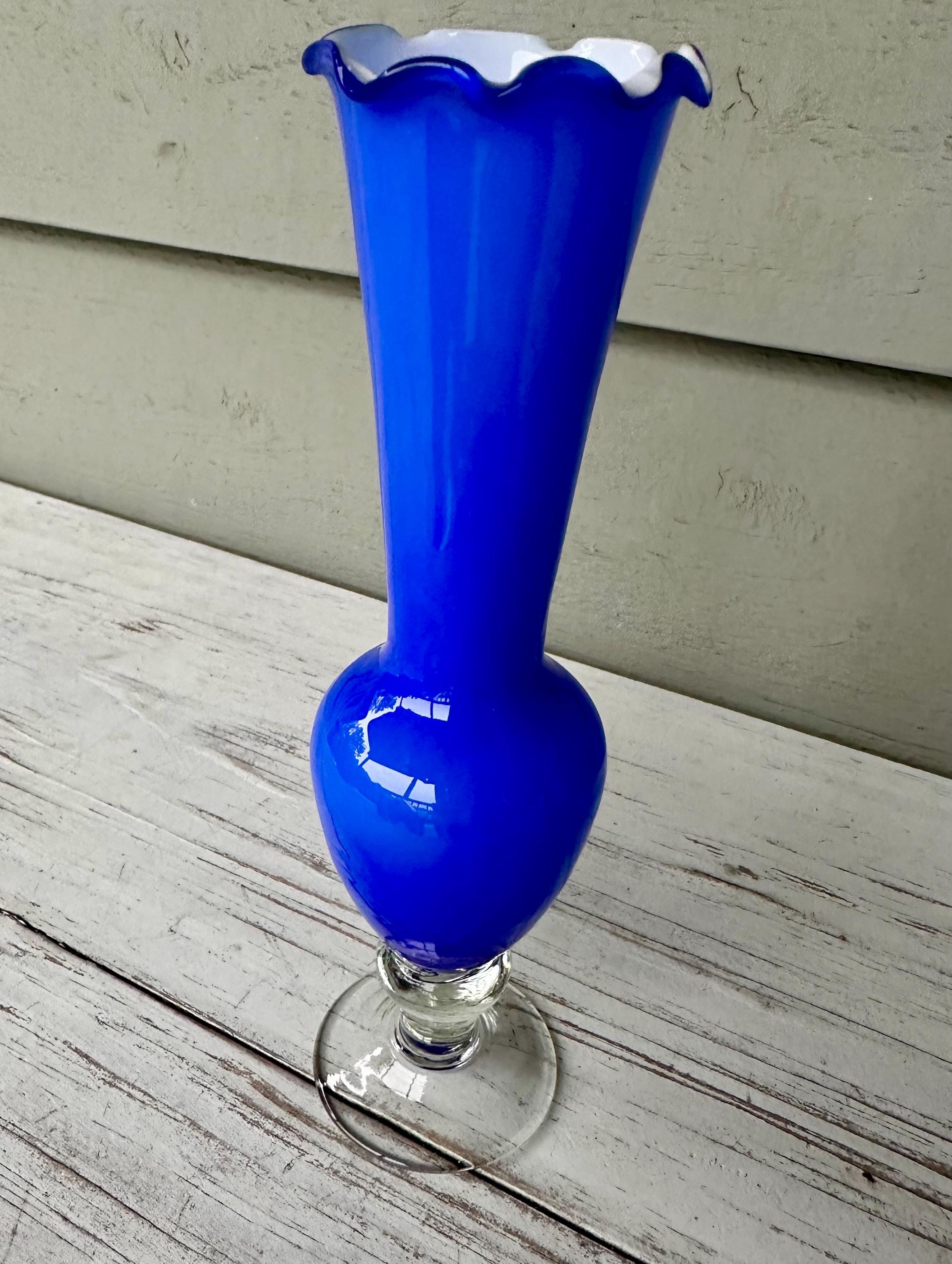 Cobalt Blue Ruffled Glass Vase - Etsy display picture 1