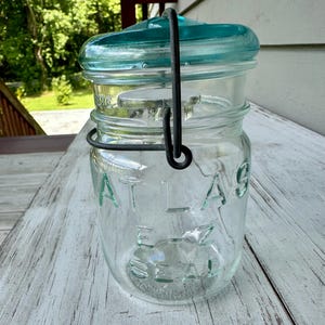 Vintage Atlas EZ Seal Jar: Aqua Blue Glass Canning Jar, 1930s