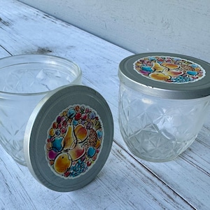 Vintage Ball Quilted Jelly Jars - Set of 2 - Fruit Lids