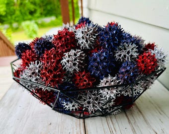 25 Red, White and Blue Painted Sweet Gum Balls: Nature Craft Supplies