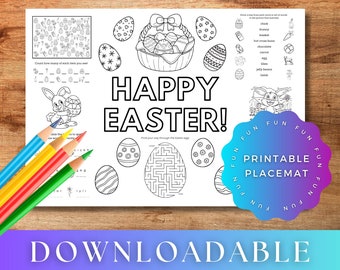 Printable Easter Activity Placemat, Easter Themed Activities, Easter Colouring, Printable Kids Placemat, Easter Printable Placemat Game