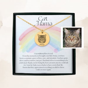 Cat Mama Personalized Memorial Pet Portrait Necklace, Rainbow Bridge Cat Necklace, Custom Loss of Pet Gift, Cat Loss Gift, Cat Mom Gift