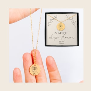 November Birth Flower Necklace, Birth Flower Necklace, Wild Flowers Memorial, Personalized Necklace, Birth Flower Jewelry, Chrysanthemum