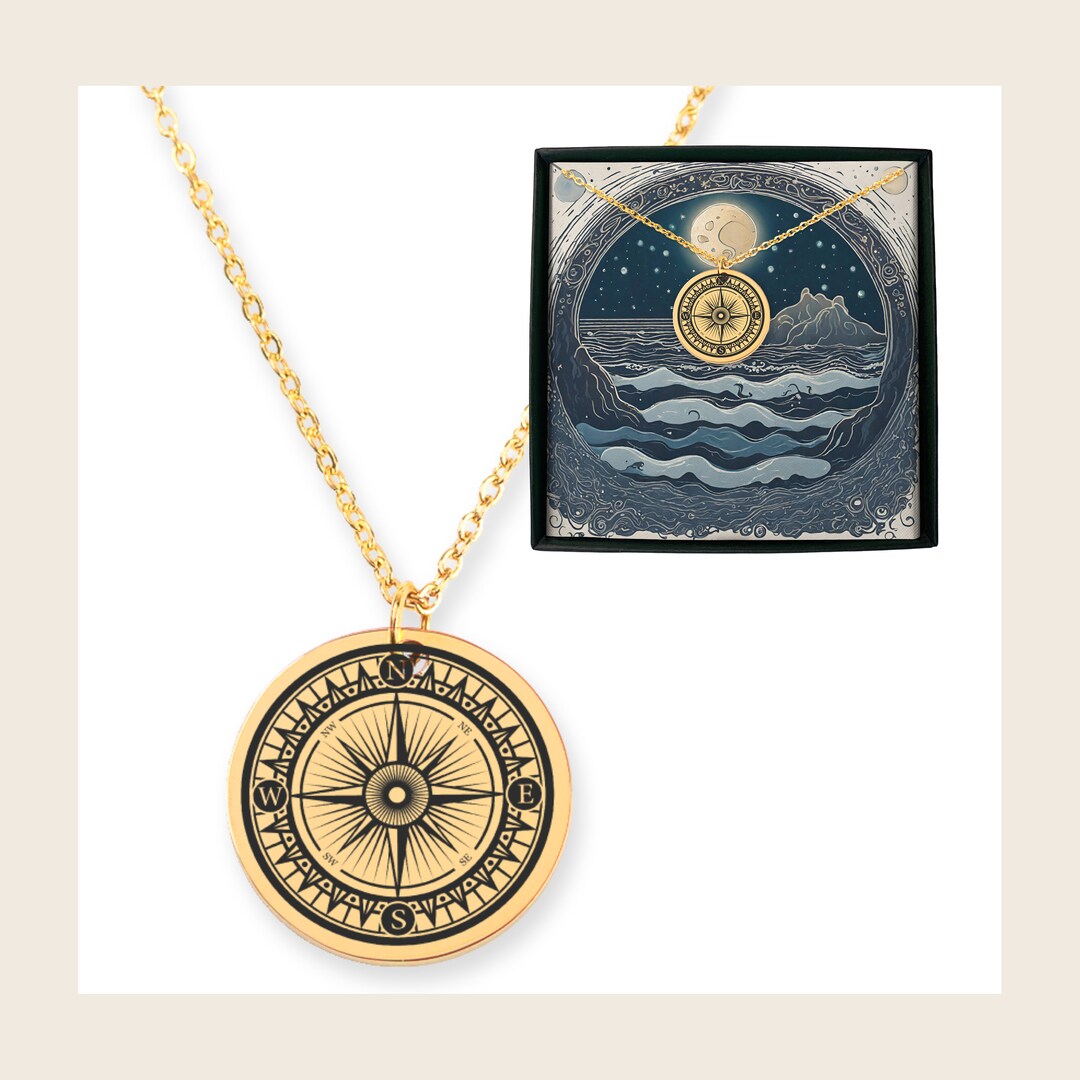 Compass Coin Necklace Compass Pendant Necklace Custom Etsy