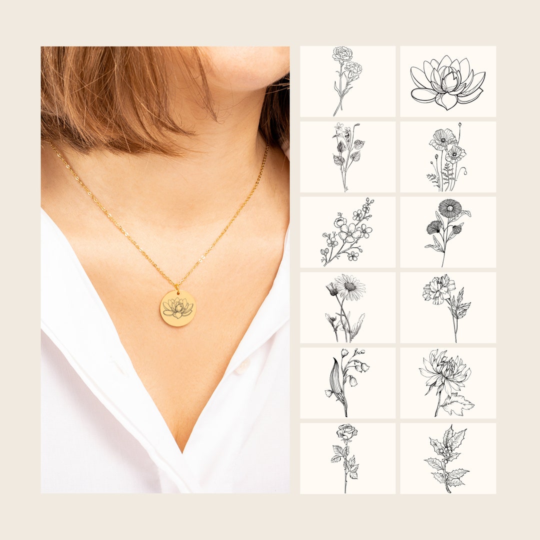 July Birth Flower Necklace, Birth Flower Necklace, Wild Flowers Memorial, Personalized Necklace