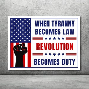 Boicote ao Rei em 1º de maio de 2026, Placa Antifascista para Imprimir, Quando a Tirania se Torna Lei, a Revolução se Torna Dever, Anti-Trump, Abolir o ICE