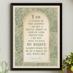 Citazione ispiratrice di West Wing, download digitale, Ainsley Hayes "Sono un cittadino..." Poster Olive, stile William Morris, regalo per la serie TV