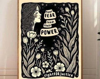 Activism Fight FOR Justice Series, Freedom, Anti fascism, Printable Posters, Trump, Musk, Feminist Art, Linocut Style Print, Social BLM