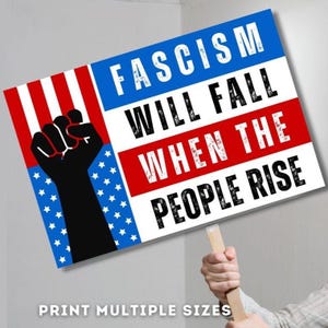 PROTEST Sign For Hands Off National Day of Action Printable | Fascism Will Fall | Anti Trump Protest Oligarchy Protest Rally Sign 19th April