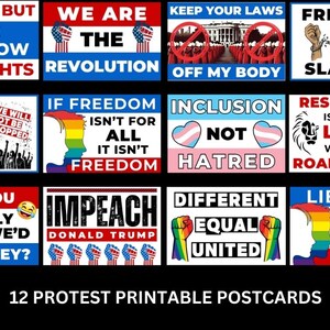 12 cartões de tamanho postal PROTESTO para impressão, galeria de parede antifascista, download digital de cartões de justiça social anti-Trump Fight The Oligarchy