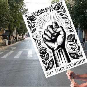 PROTEST Signs Fight For Justice Printable | No Dictatorship | Social Justice, Anti Trump Protest Oligarchy Protest Rally May 2025