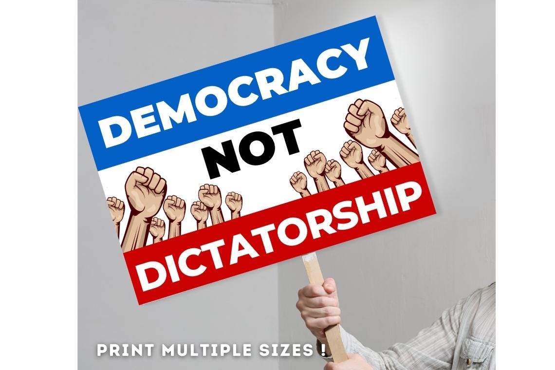 Large Protest Sign | Democracy Not Dictatorship