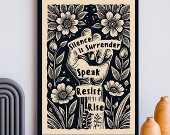 No Kings Boycott MAY 1st 2026, Speak Resist Rise, Abolish ICE, Rally Sign Fight FOR Justice, Protest Printable Poster, Anti-Trump, Linocut