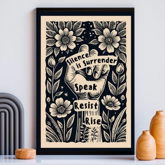 Anti fascism Anti ICE No Kings Protests, Fight FOR Justice Series, Freedom, , Printable Posters, Trump, Quote, Democracy, Linocut Style