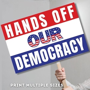 PROTEST Sign For Hands Off National Day of Action Printable | Hands Off Our Democracy | Anti Trump Fascism Protest Oligarchy Rally 5th April