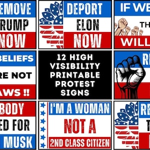 PROTEST Large Printable Signs x12, Fight The Oligarchy Anti Fascism, Digital Posters, Anti-Trump Elon Musk Signs for Rallies and Protests