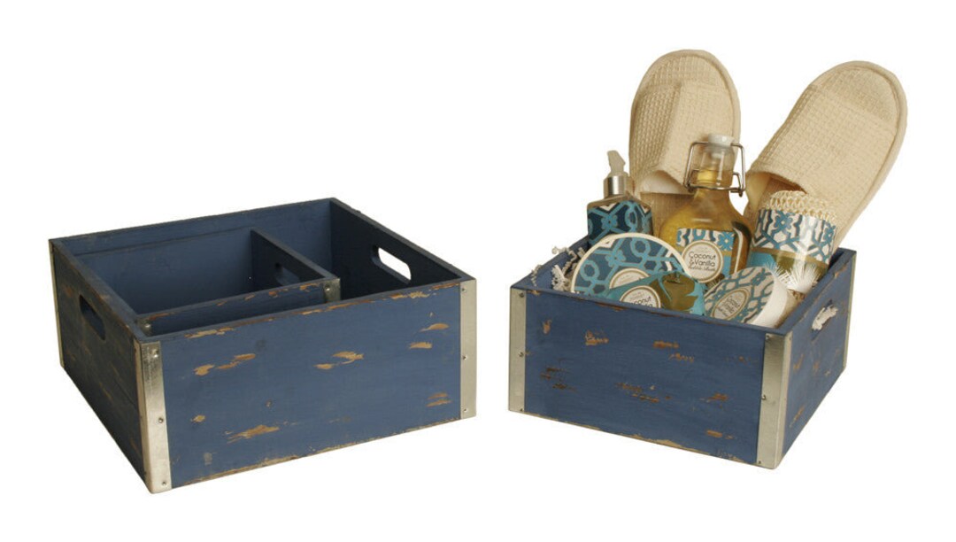Set of 3 Blue Wood Crates - Etsy