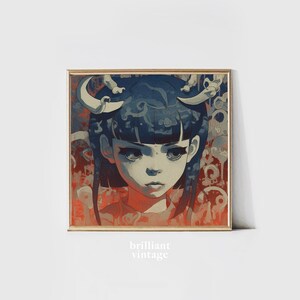 Moody Vintage Illustration | Modern Decor | Oni Girl | Digital Art Prints | Printable Digital Art | Instant Download