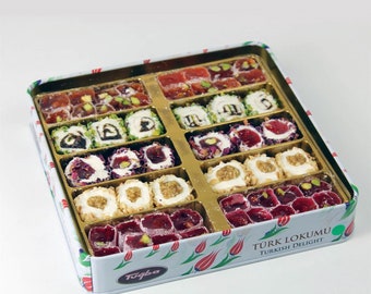 Best Mixed Turkish Delight Package, Metal Gift Box with Tulip Motif, Specialty Freshly Packaged for Your Order