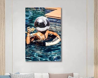 Arte de parede com bola de discoteca moderna: decoração de dormitório elegante (download digital)