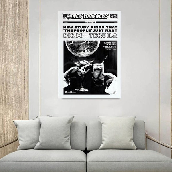 Disco Tequila Vintage - Retro Black and White Bar Print for Disco Bar Wall Art - Top Seller on Etsy